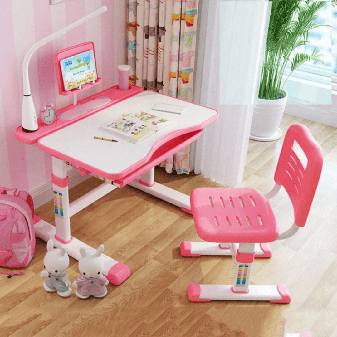 Kids Study Table with Chair and Rechargeable LED Lamp | - Elegant Households KE