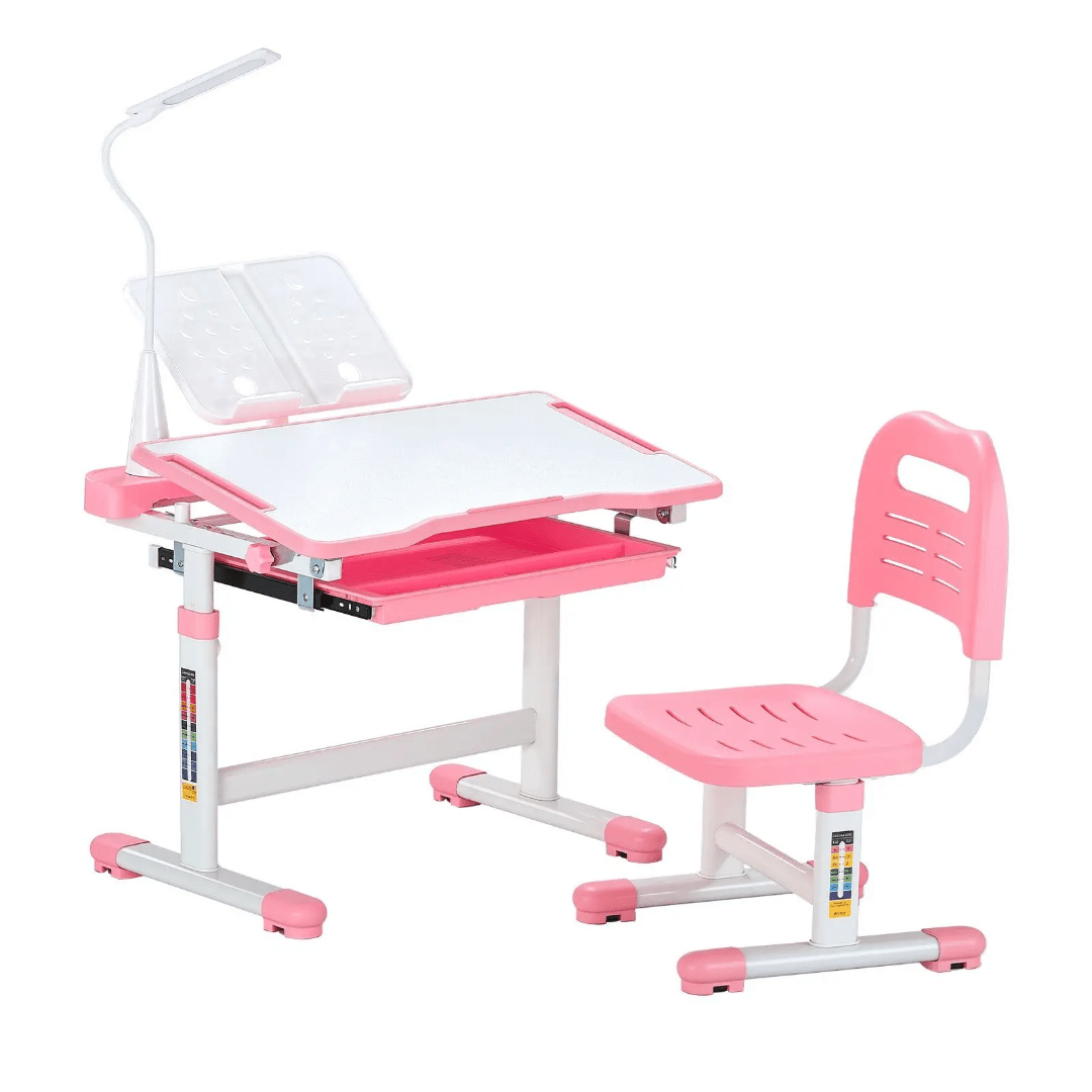 Kids Study Table with Chair and Rechargeable LED Lamp | - Elegant Households KE