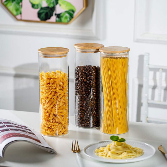 Kitchen Storage Glass Jar with Bamboo lid Glass container | - Elegant Households KE