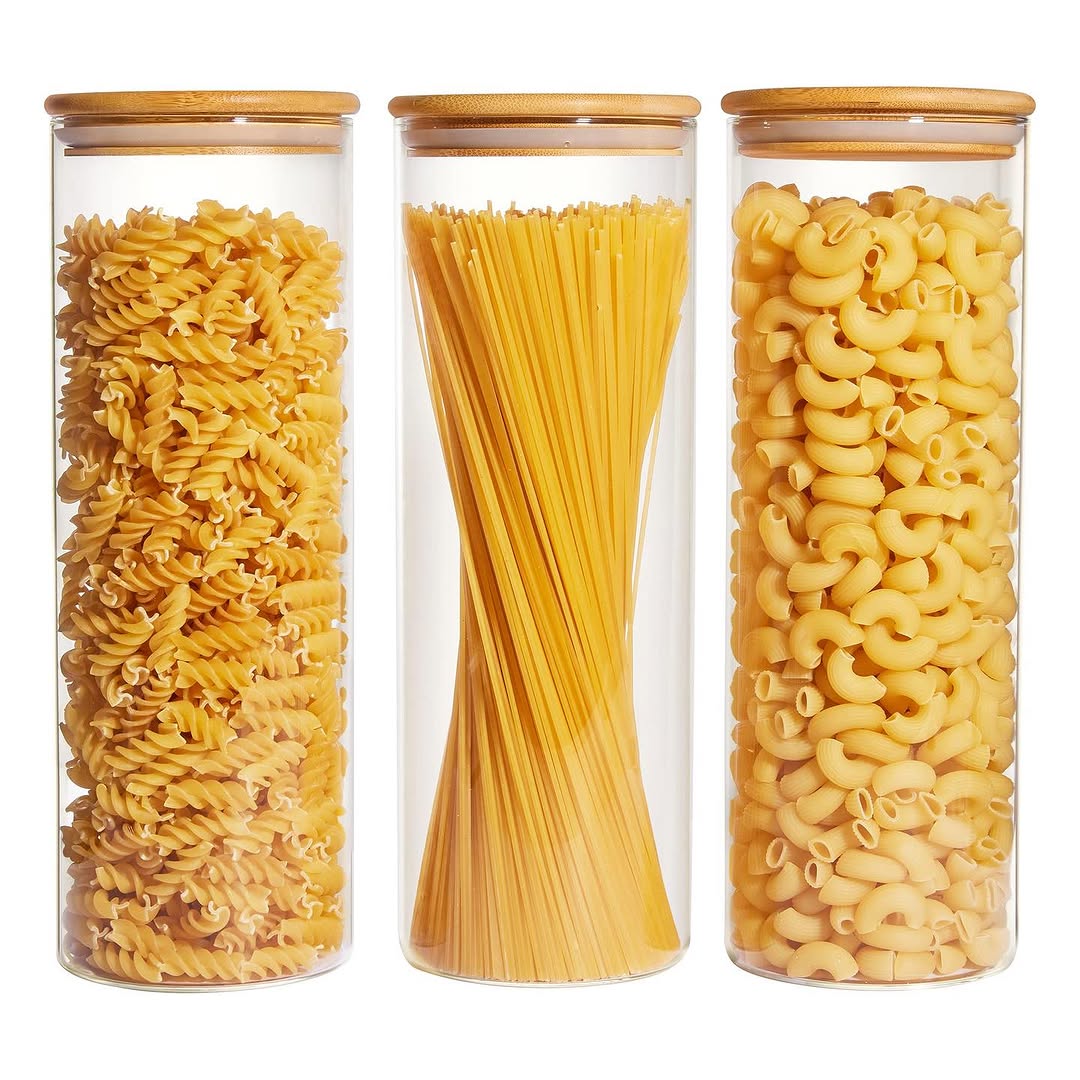 Kitchen Storage Glass Jar with Bamboo lid Glass container | - Elegant Households KE