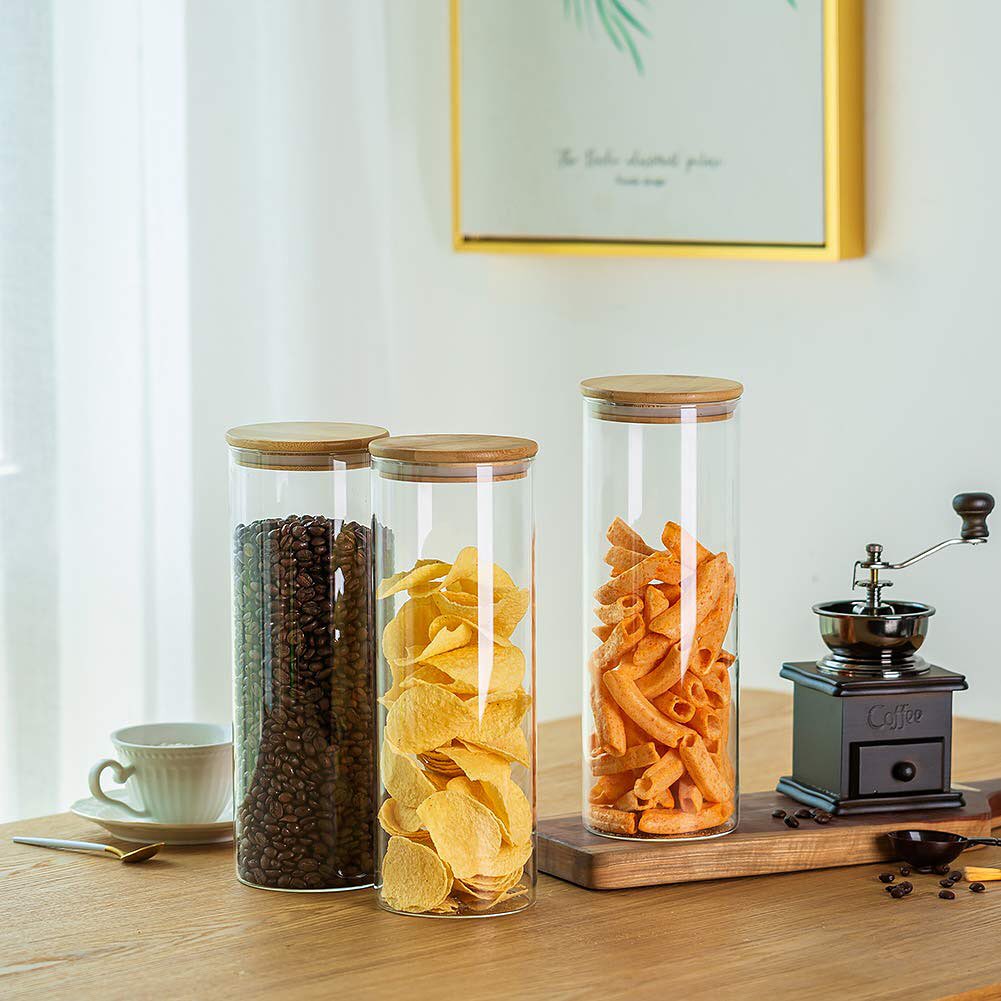 Kitchen Storage Glass Jar with Bamboo lid Glass container | - Elegant Households KE