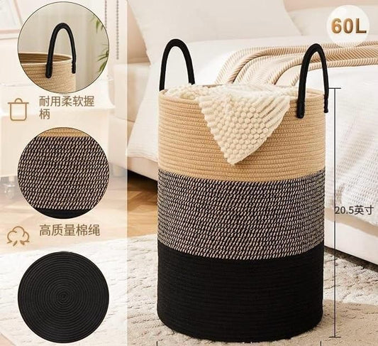 Large Cotton Rope/ decorative woven Basket with handles | - Elegant Households KE