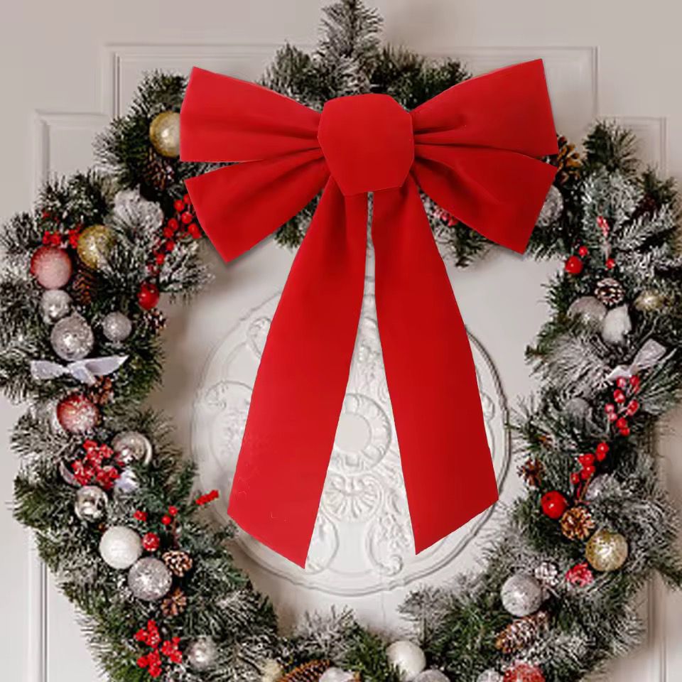Large Red Velvet Christmas Bow Tree Topper & Wreath Decoration | - Elegant Households KE