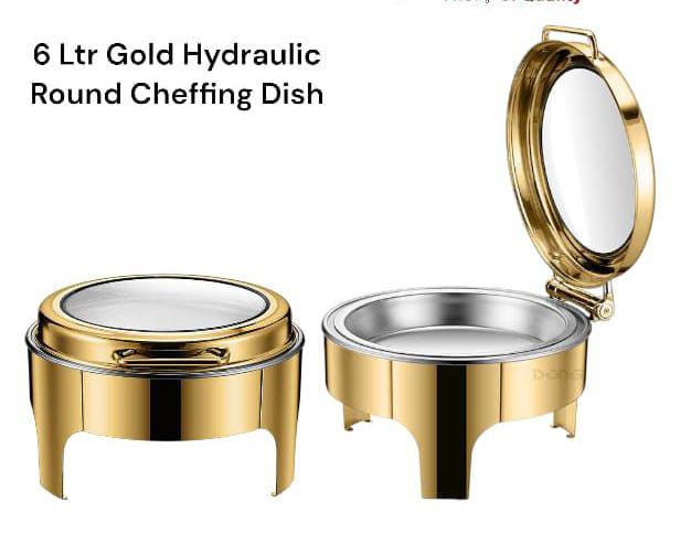 Luxurious classy round gold Chaffing dish with glass lid | - Elegant Households KE
