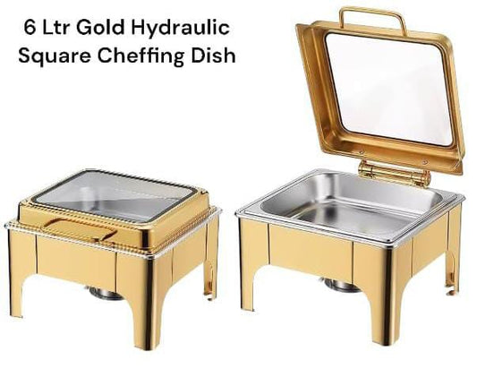 Luxurious classy square gold Chaffing dish with glass lid | - Elegant Households KE