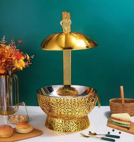 Luxurious gold round chaffing dish | - Elegant Households KE