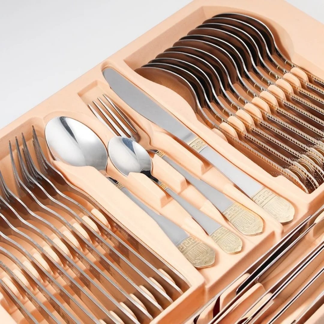 Luxury 72 - Piece Stainless Steel Cutlery Set with Gold Accents | - Elegant Households KE