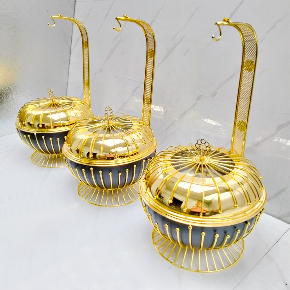 Luxury 8L Gold and Black Food Warmer – Round Buffet Chafing Dish | - Elegant Households KE