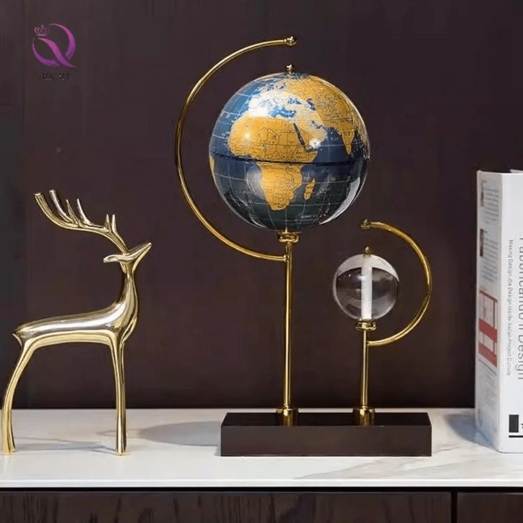Luxury Alloy Globe Decor with Crystal Ball – Modern World Map Table Ornament | - Elegant Households KE