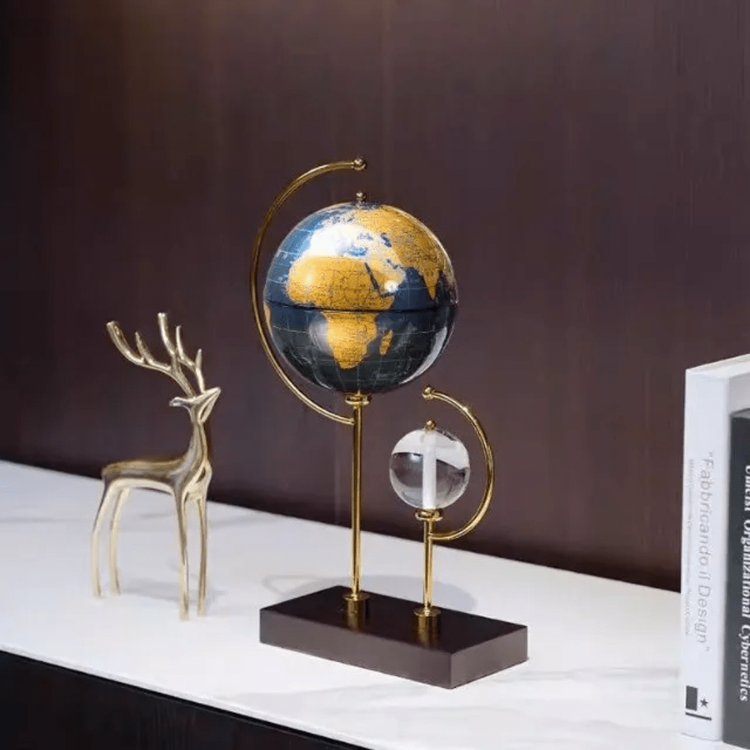 Luxury Alloy Globe Decor with Crystal Ball – Modern World Map Table Ornament | - Elegant Households KE