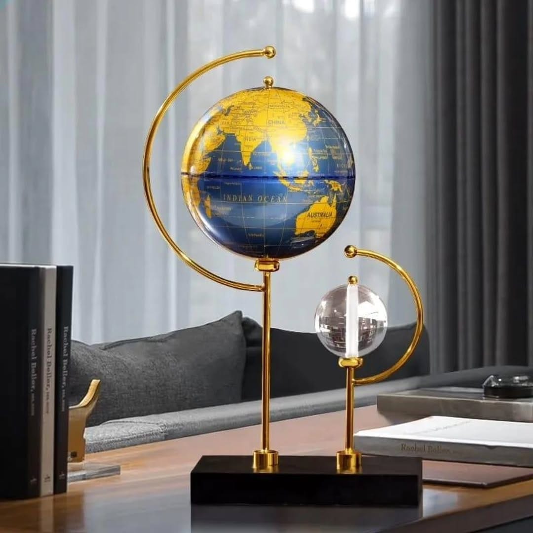 Luxury Alloy Globe Decor with Crystal Ball – Modern World Map Table Ornament | - Elegant Households KE