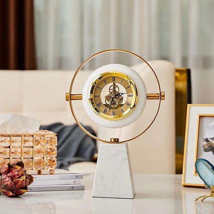 Luxury Desktop Clock – Modern Golden Ring Table Clock with Marble Base for Office & Home | - Elegant Households KE