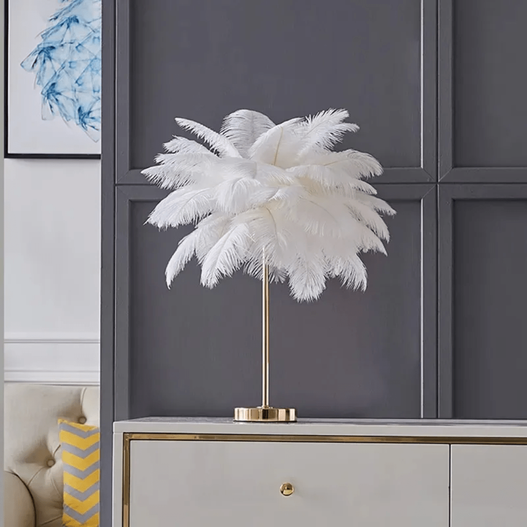 Luxury Feather Table Lamp – Elegant Ambient Lighting for Home Decor | - Elegant Households KE