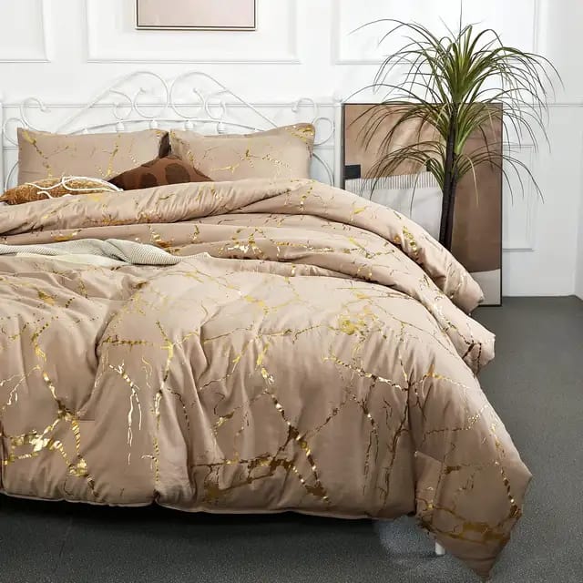 Luxury Gold Marble texture Foil style Duvet cover Set | - Elegant Households KE