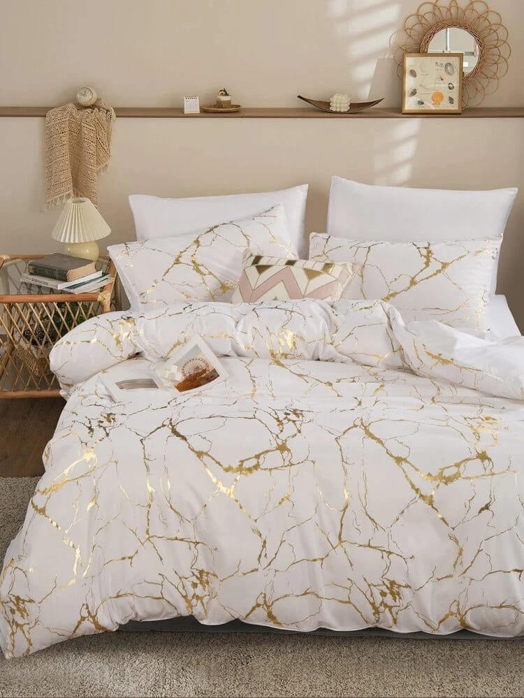 Luxury Gold Marble texture Foil style Duvet cover Set | - Elegant Households KE