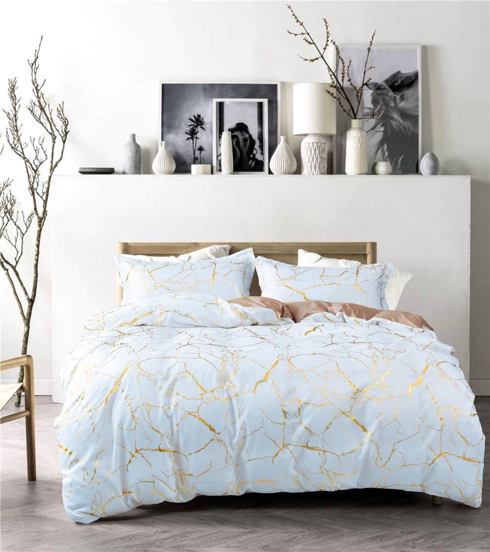 Luxury Gold Marble texture Foil style Duvet cover Set | - Elegant Households KE