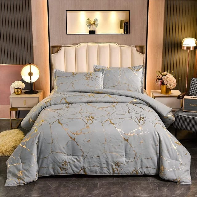 Luxury Gold Marble texture Foil style Duvet cover Set | - Elegant Households KE