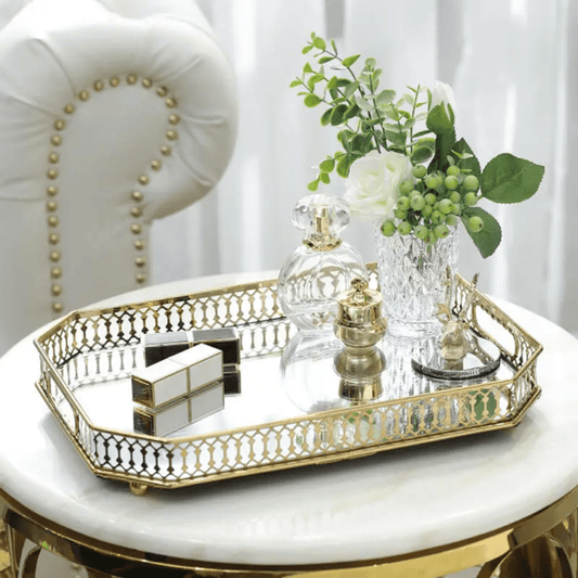 Luxury Gold Mirrored Decorative Tray for Vanity & Table | - Elegant Households KE