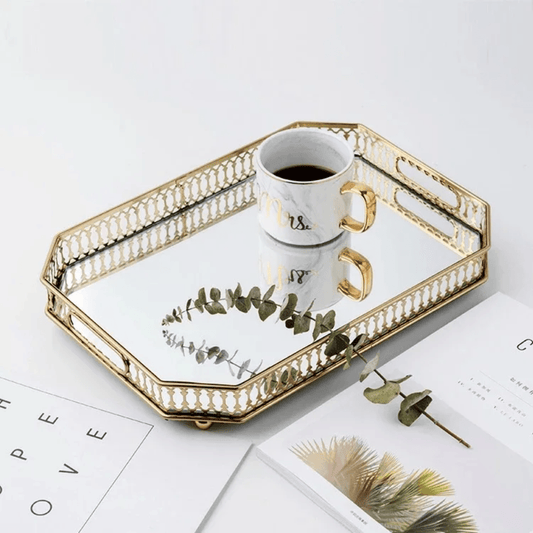 Luxury Gold Mirrored Decorative Tray for Vanity & Table | - Elegant Households KE