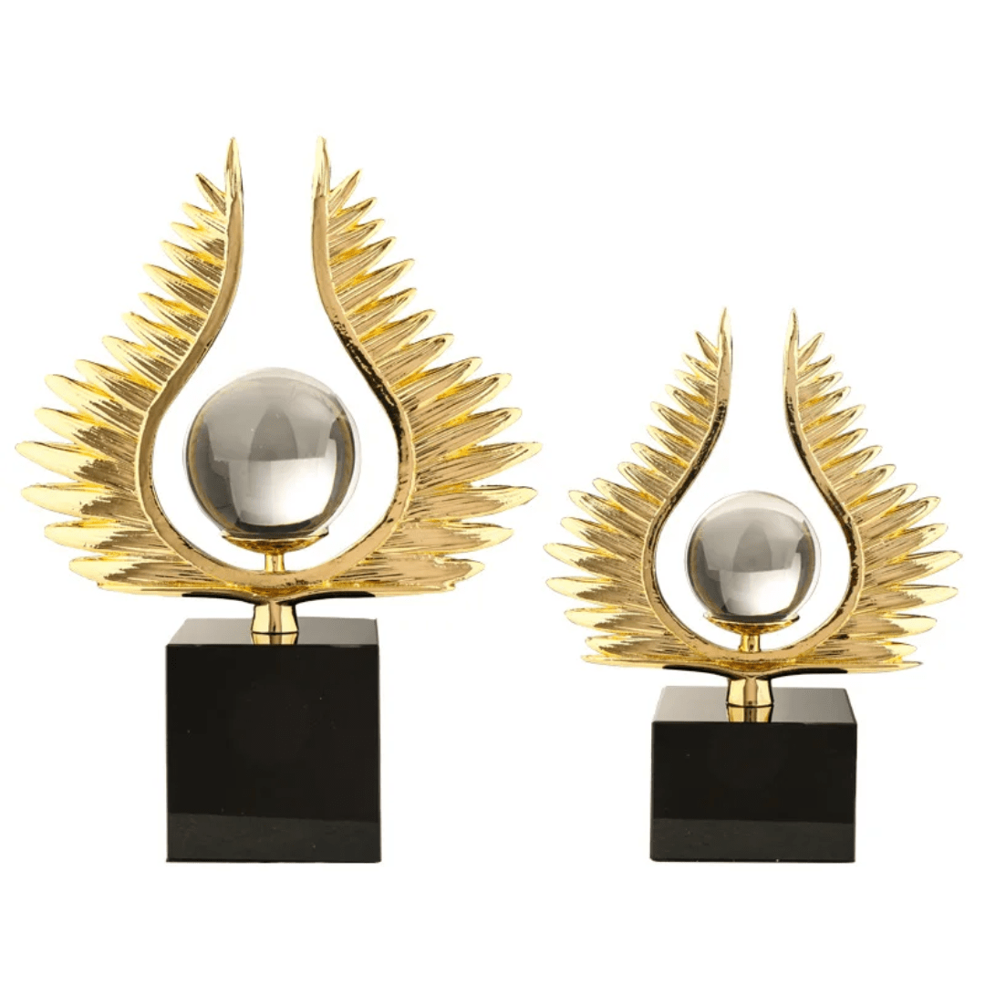 Luxury Gold Wing and Crystal Ball Decor – Modern Desktop, Console Table & Gypsum Sculpture | - Elegant Households KE