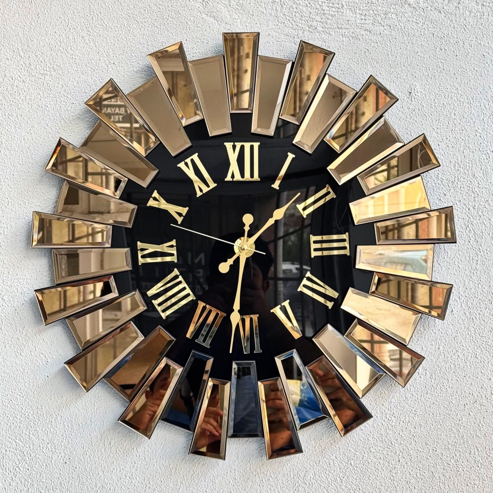 Luxury Mirrored Wall Clock – Modern Roman Numeral Decorative Clock | - Elegant Households KE