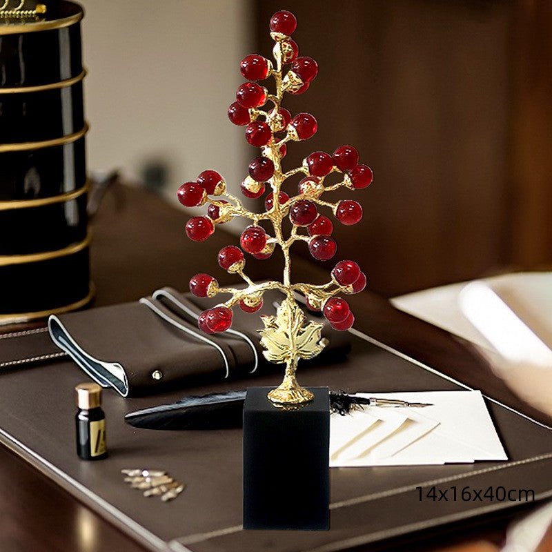 Luxury Red Crystal Tree Decor – Gold Decorative Home Sculpture | - Elegant Households KE
