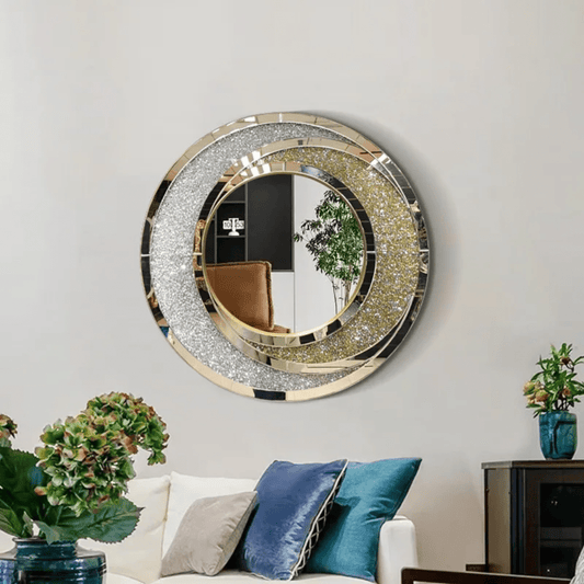 Luxury Round Decorative Wall Mirror – Gold & Silver | - Elegant Households KE