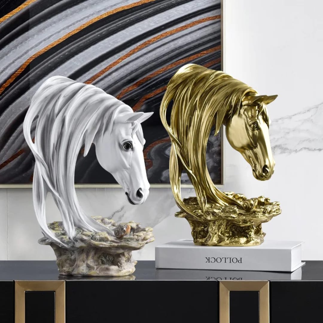 Luxury White & Gold Horse Head Sculpture – Elegant Home Decor | - Elegant Households KE