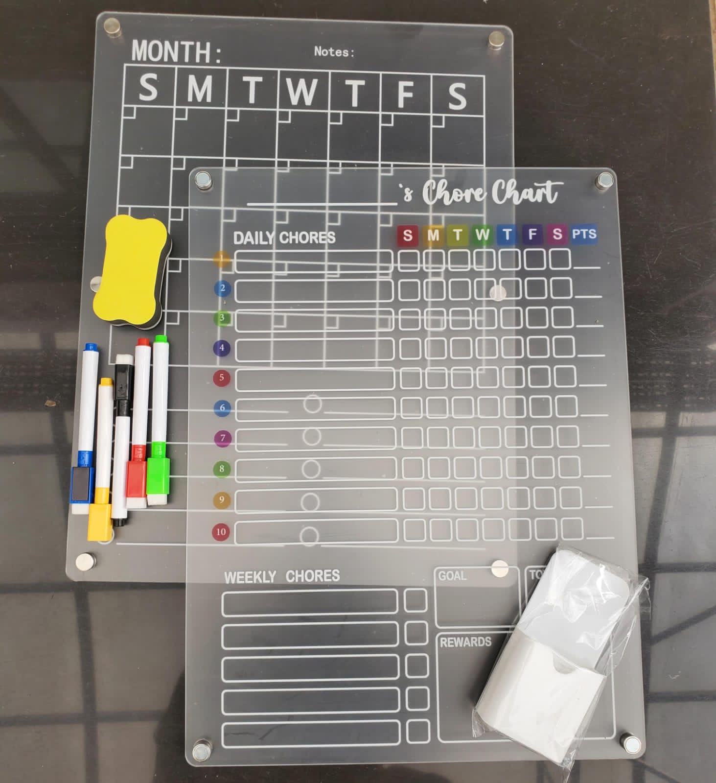 Magnetic Chores Planner for Fridge – 2 Pack Dry Erase Boards with 5 Markers & Eraser | Family Weekly Task Organizer | - Elegant Households KE