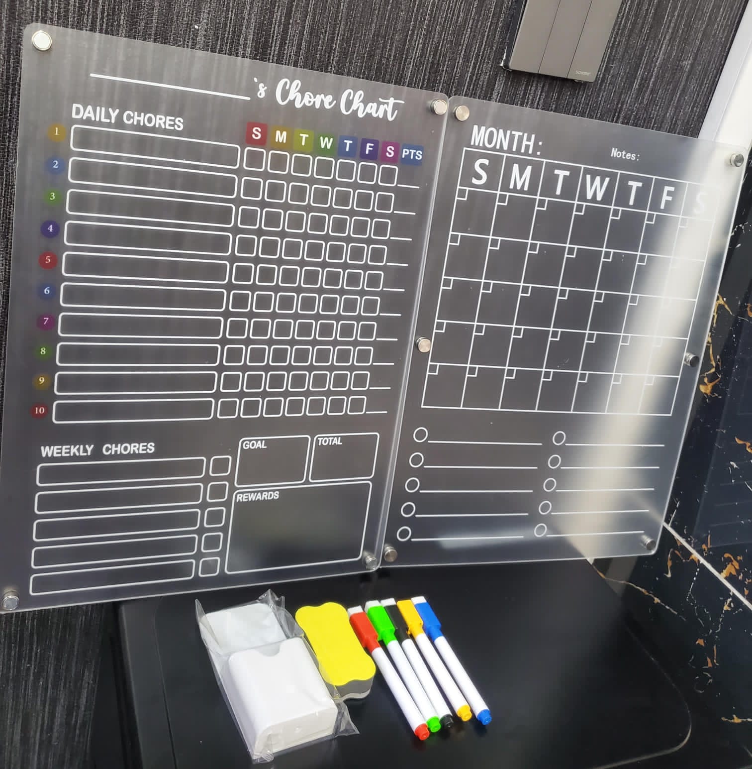 Magnetic Chores Planner for Fridge – 2 Pack Dry Erase Boards with 5 Markers & Eraser | Family Weekly Task Organizer | - Elegant Households KE