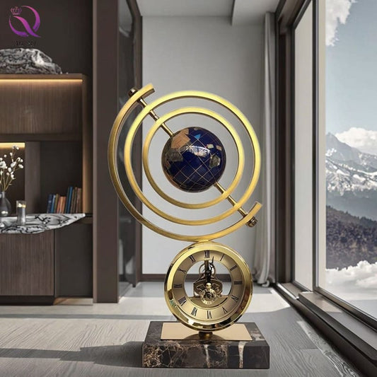Marble Base Globe Clock Decor – Luxury Golden Orbit Desk Clock for Home & Office | - Elegant Households KE