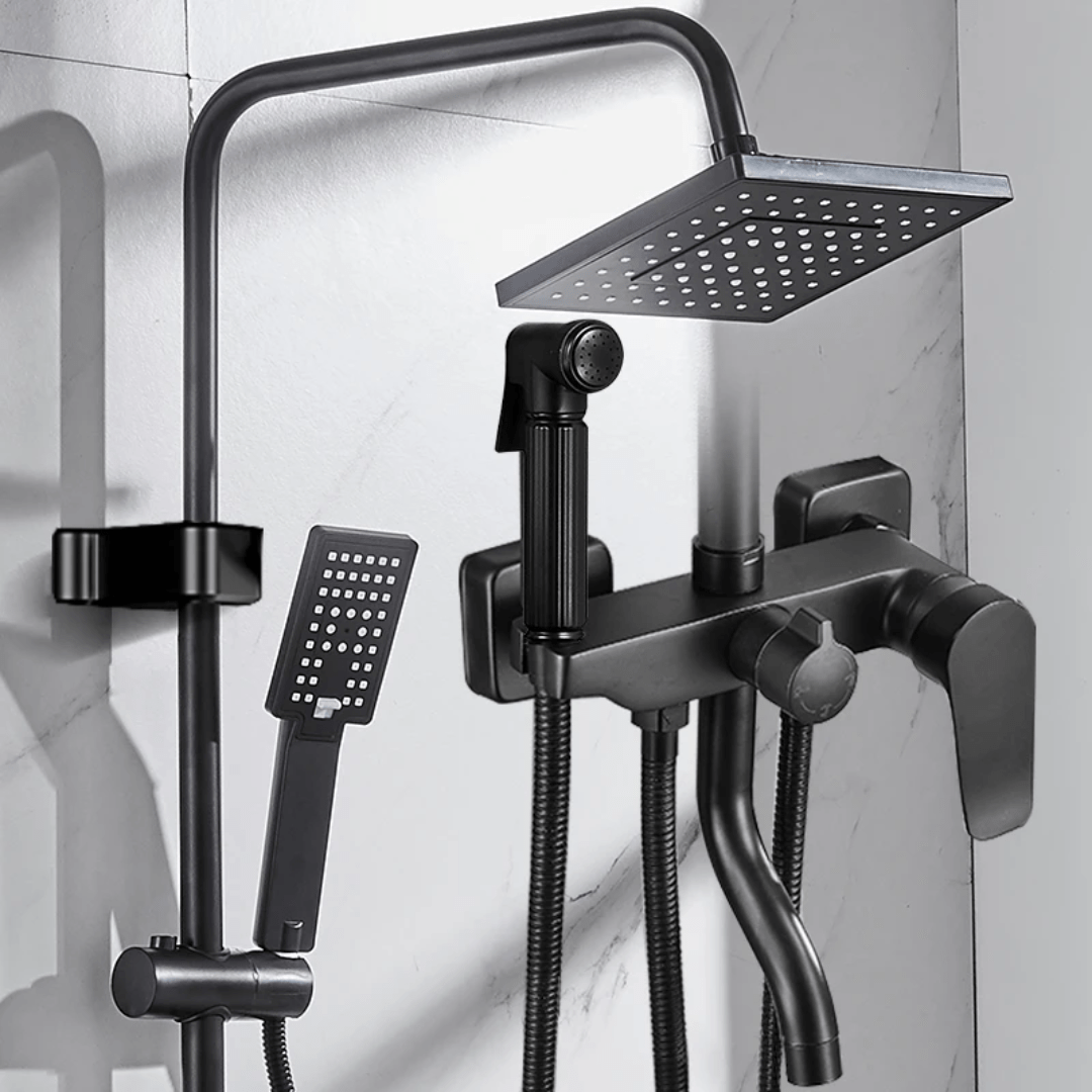 Matte Black Shower Mixer with Rain Shower Set | - Elegant Households KE