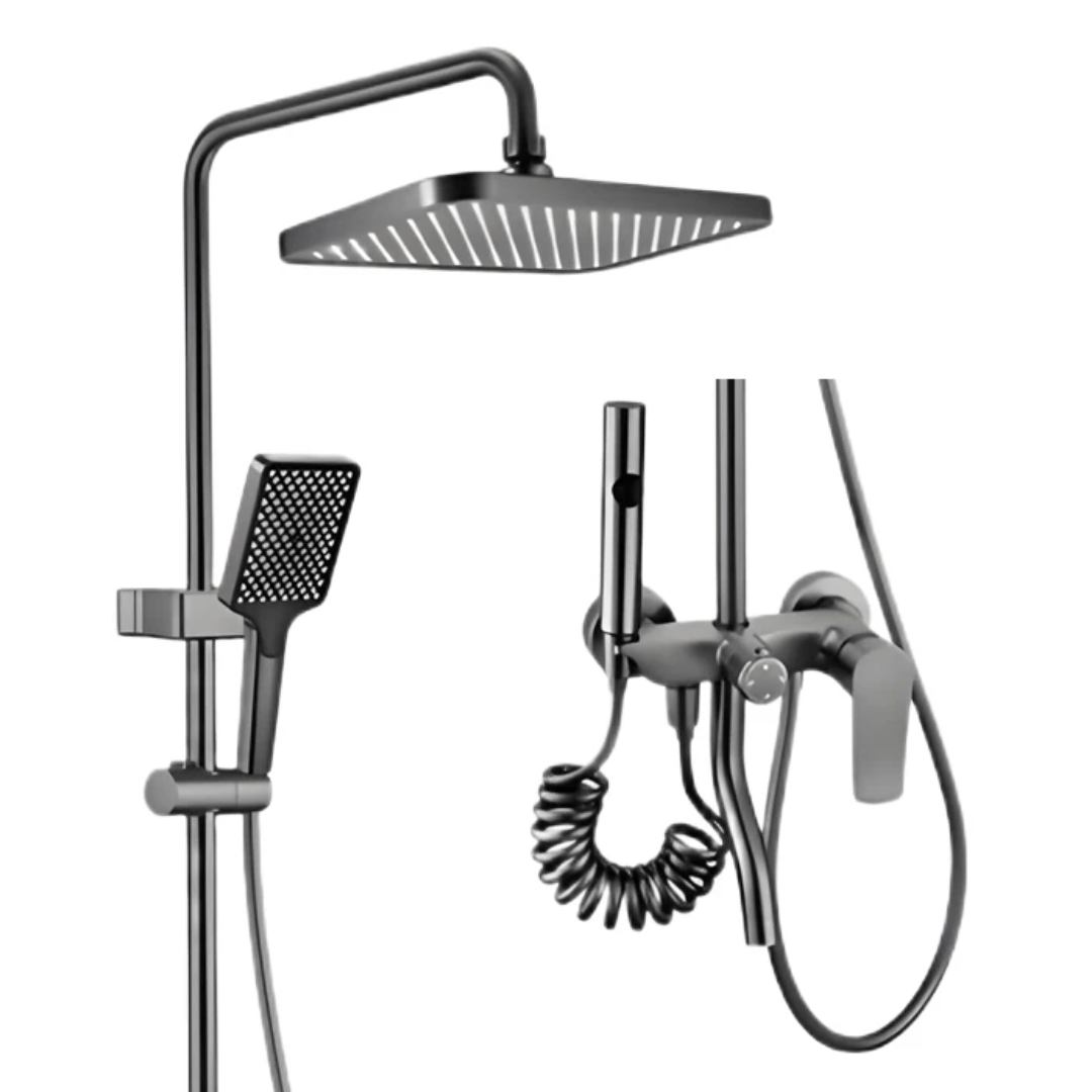 Matte Black Shower Mixer with Rain Shower Set | - Elegant Households KE