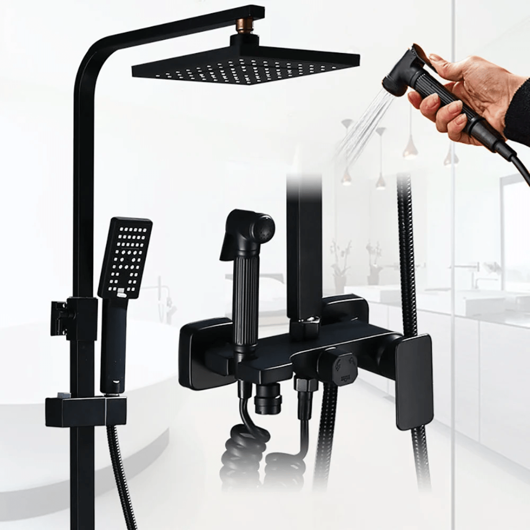 Matte Black Shower Mixer with Rain Shower Set | - Elegant Households KE