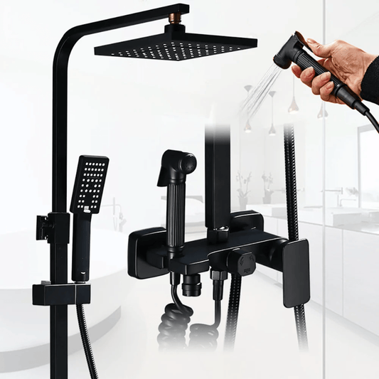 Matte Black Shower Mixer with Rain Shower Set | - Elegant Households KE