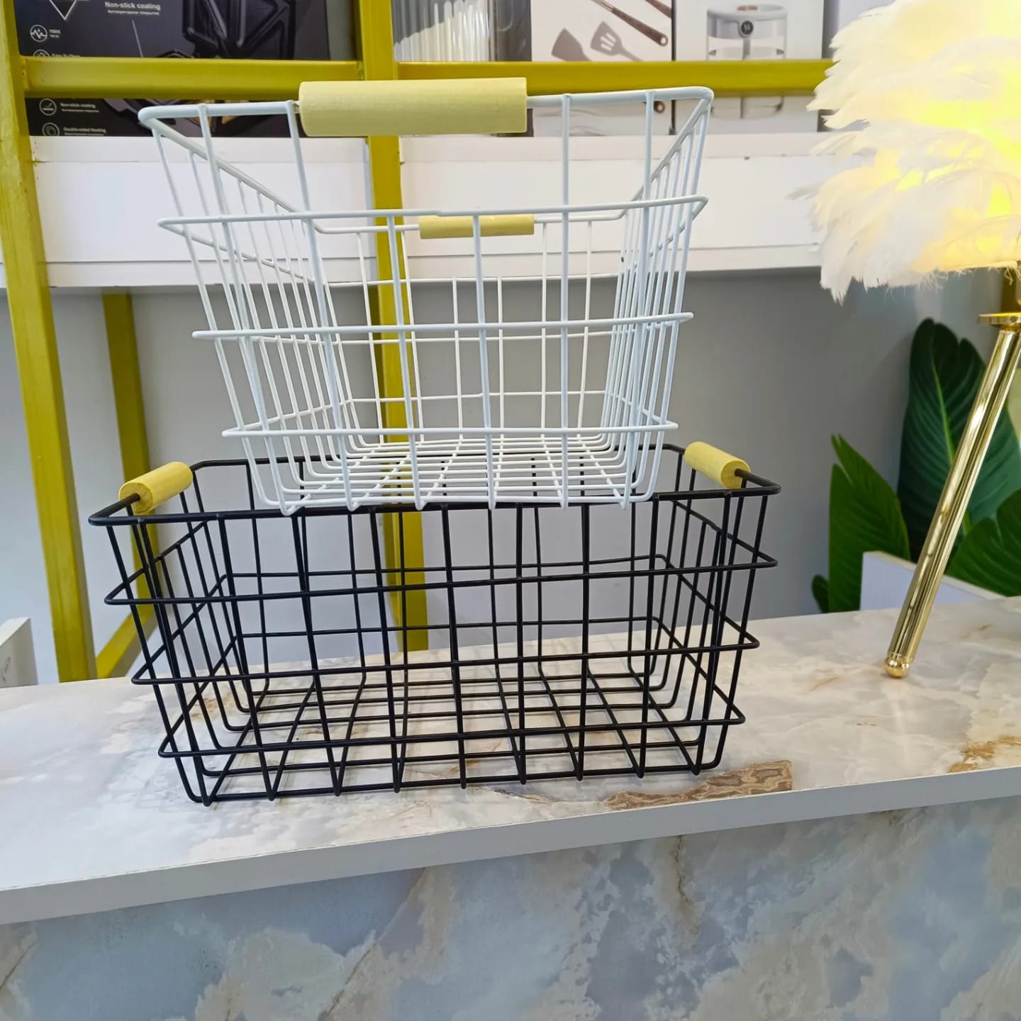 Metal Wire Storage Basket With Handle | - Elegant Households KE
