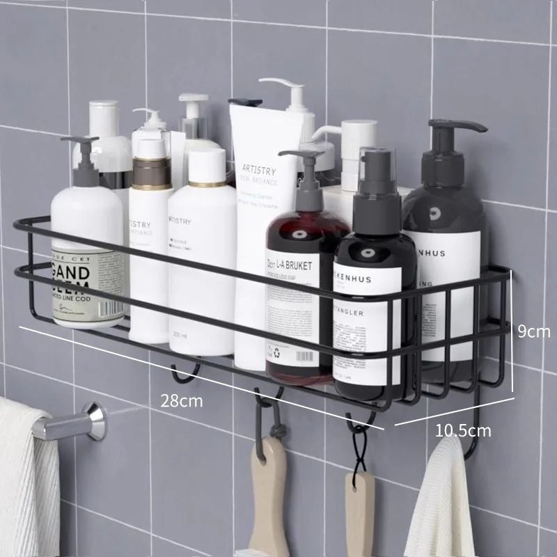 Metallic Bathroom Shelf with Hooks | - Elegant Households KE
