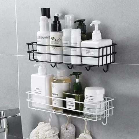 Metallic Bathroom Shelf with Hooks | - Elegant Households KE