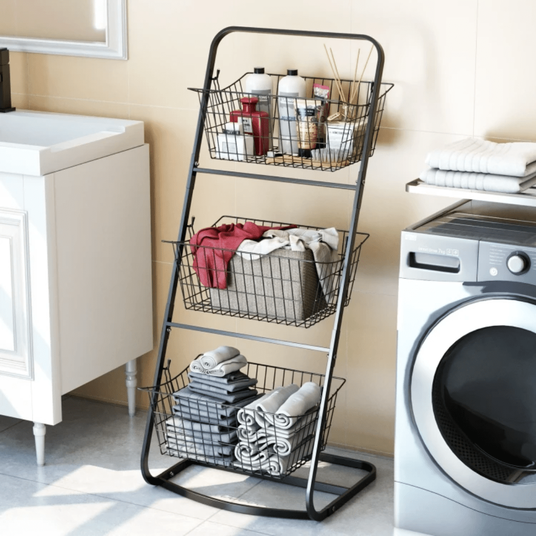 Metallic Mesh 3-Layer Storage Rack – Durable Black Metal Organizer for ...