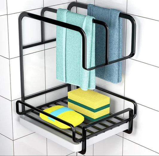Metallic sink caddy with draining tray | - Elegant Households KE
