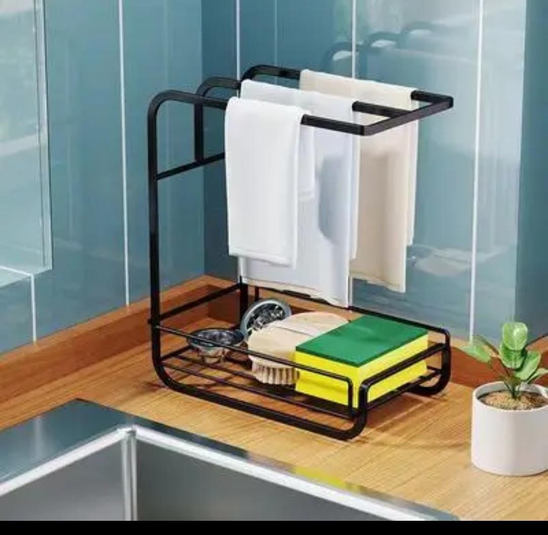 Metallic sink caddy with draining tray | - Elegant Households KE