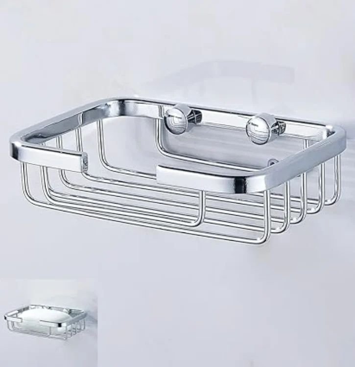 Soap Dish - Metallic Wall-Mount Bathroom Soap Holder with Adhesive & Screw Options