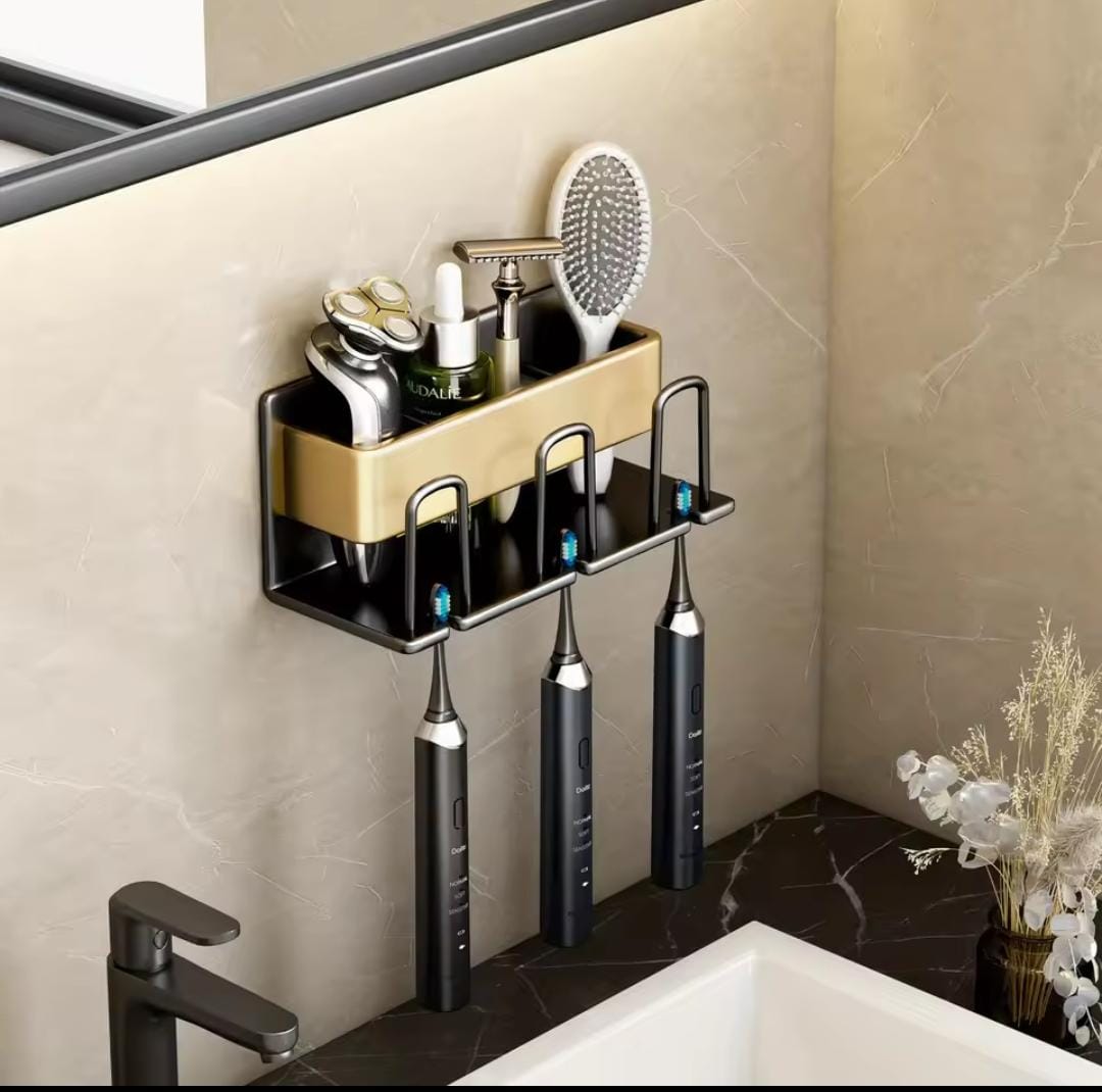 Metallic wall mounted tooth brush/paste holder. | - Elegant Households KE