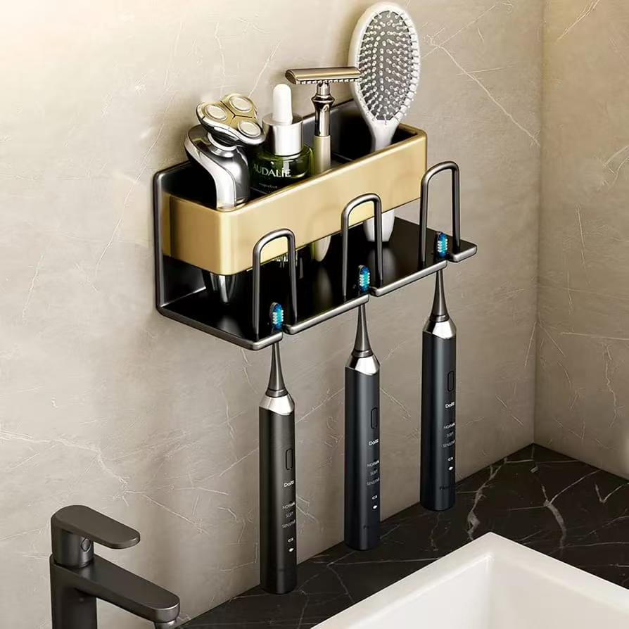Metallic wall mounted tooth brush/paste holder. | - Elegant Households KE
