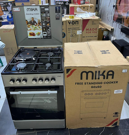 MIKA Standing Cooker, 60cm x 60cm, 3 Gas Pool Jet Burners + 1 RAPID Hot Plate | - Elegant Households KE