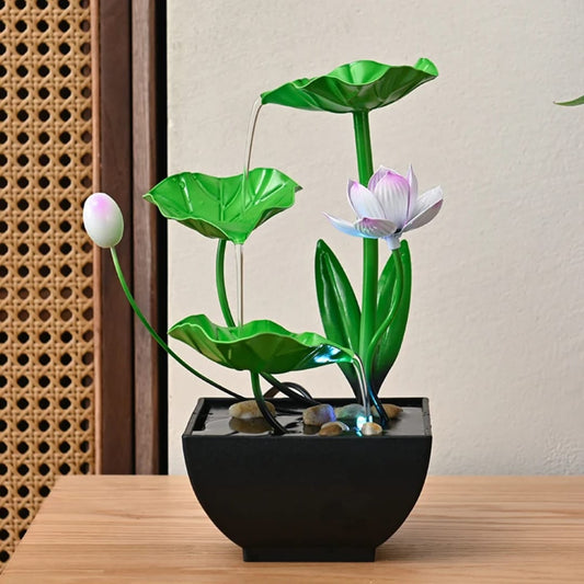 Mini Indoor Tabletop Water Fountain – LED Lotus Leaf Relaxation Fountain for Home & Office Decor | - Elegant Households KE