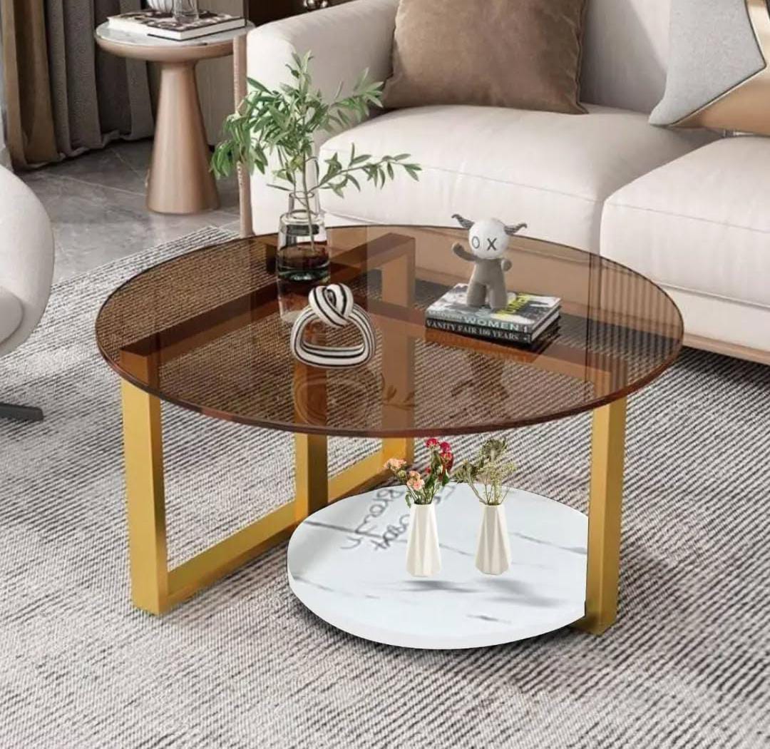 Glass Top Coffee Table – 80cm Round Minimalist Design for Modern Living Spaces