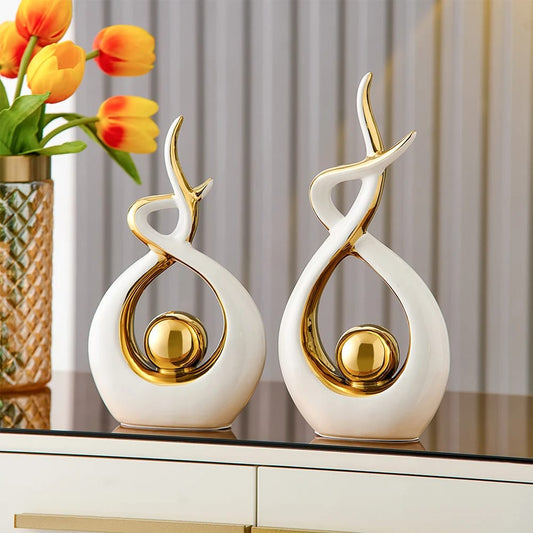 Modern Abstract Ceramic Statues – Elegant White & Gold Decor | - Elegant Households KE
