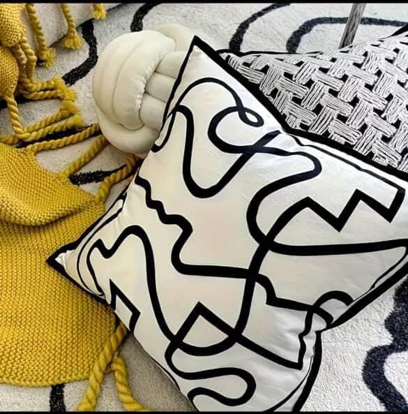 Modern Black and White Throw Pillow Cover – Abstract Geometric Cushion Cover | - Elegant Households KE
