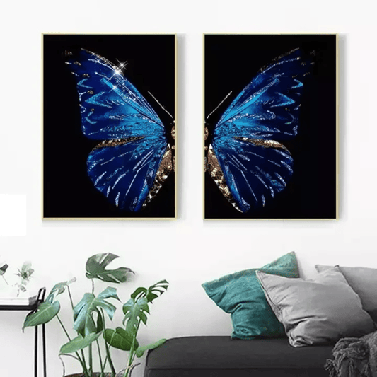 Modern Blue Butterfly Wall Art – Luxury Framed Canvas Prints for Home | - Elegant Households KE